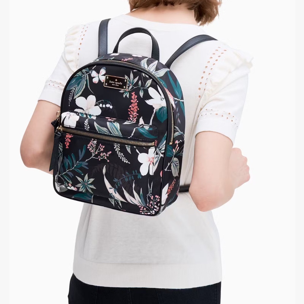 Kate Spade Black and Pink Floral Mini Backpack